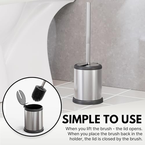 Image of ToiletTree Products Toilet Brush with Lid - Sleek Toilet Bowl Brush and Holder - Toilet Scrubber Brush Set with Heavy-Weight Base - Lidded Toilet Bowl Cleaner Brush and Holder - Chrome (2 Pack)