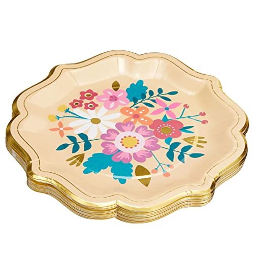 24 Pack Vintage Floral Paper Plates With Scalloped Edges For Spring Tea, Mexican Fiesta Party, Wedding (9 In) #TOP5