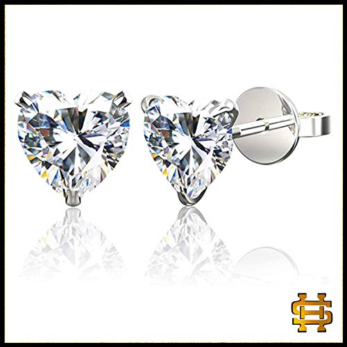 Image of HIGHSPARK 925 Silver Solitaire Stud Earrings | 92.5 Sterling Silver & Round Brilliant Cubic Zirconia Tops for Men Women