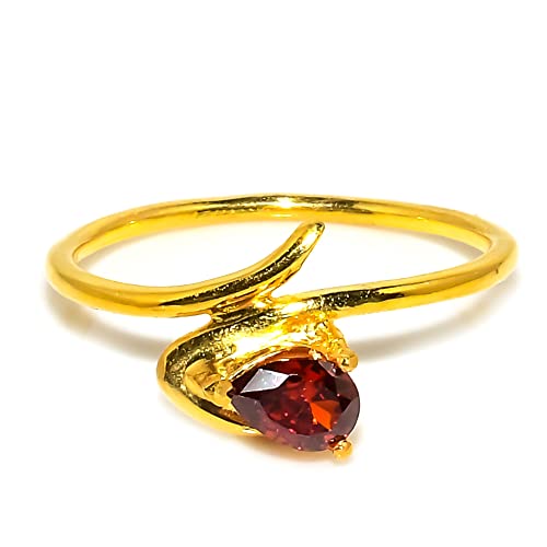Statement Rings For Woman & Girls | Mother's Day Special Gift | Solitaire Stacking Rings | 4X6 Mm Pear Garnet Gemstone Ring | 925 Sterling Silver Ring Band (14K Yellow Gold, 5) #TOP17