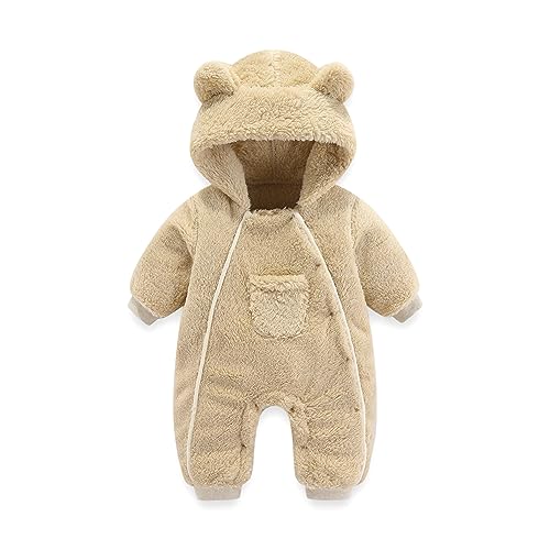 Image of AiWMGL Newborn Baby Bear Outfit Suit Girls Boys Fleece Jumpsuit Romper Hooded Coat Winter Clothes Outwear Snowsuit