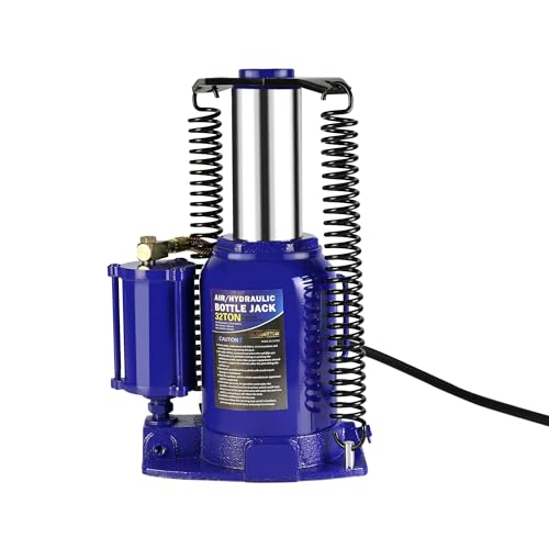 Pneumatic Air Hydraulic Bottle Jack, 32 Ton/64,000 LBS All Welded Bottle Jack, 10.4-16.3 inch Lifting Range, with Manual Hand Pump & Handle,Heavy Duty Auto Truck Travel Trailer Repair Lift Blue