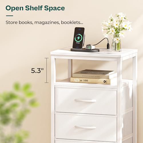 Image of Huuger Nightstand with Charging Station, 27.6 Inch Bedside Table,Side Table