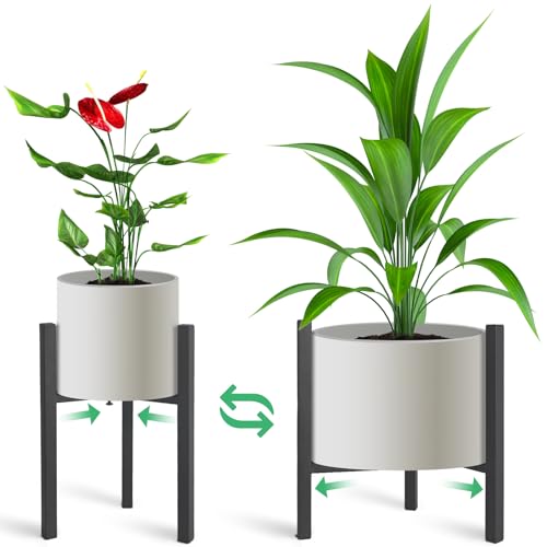 Adjustable Soporte para Plantas Interior, 2 Juego de Soporte Macetas Interior de Metálicos, Soporte Plantas Interior Negro, Porta Soporte para Macetas para Home Office Jardín Patio Baño Salón Balcón