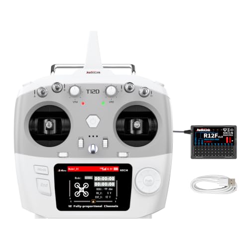 Radiolink T12D 12CH RC Transmitter & R12F Receiver Kit 2.4GHz Radio Controller with 4km Range 50 Models Storage Supports ELRS/TBS Crossfire Module for Drone Airplane Car Boat (Mode 2)