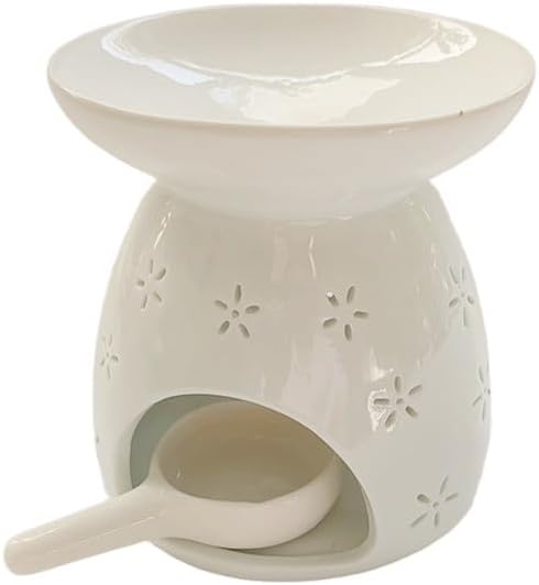 Ceramic Tealight Candle Holder Love Essential Oil Burner Ornament with Spoon for Yoga Spa, Oil Diffuser Aromatherapy Wax Melt Burners for Bedroom Home Decoration (White) image 3
