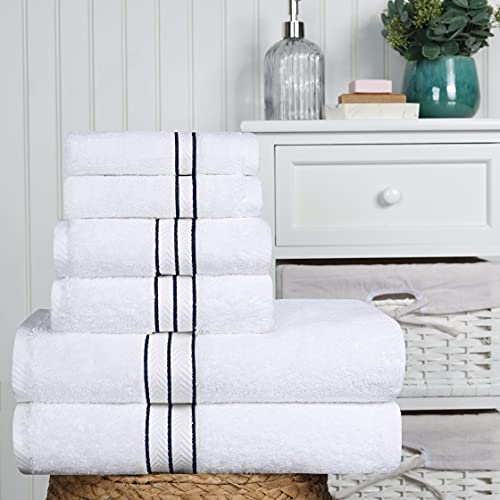 Superior Towel Set, 100% Turkish Cotton 800 Gsm, Ideal For Master Bath, Guest Bathroom Or Beach, Ultra-Plush, Set Includes; 6 Pieces, Face/Washcloths, Hand Towels, Bath Towels, Navy Blue #TOP1