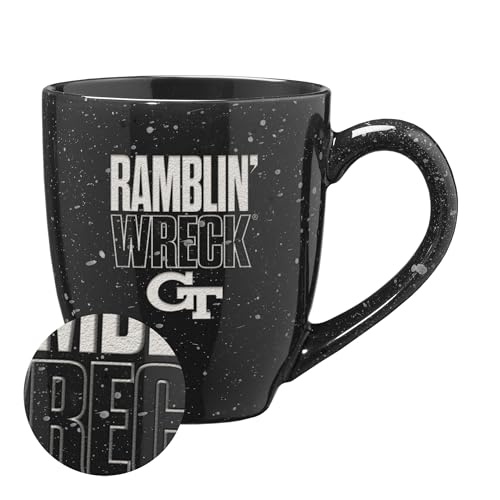 Rico Industries NCAA Georgia Tech Yellow Jackets - GT Ramblin' Wreck 16 oz Team Color Laser Engraved Speckled Ceramic Coffee Mug