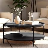 CLP Tavolino Rotondo in Legno Corbitan, Doppio Livello con Spazio per Oggetti, Base Piccola in Metallo Nero, Colore:Grigio, Dimensione:Ø 80 cm