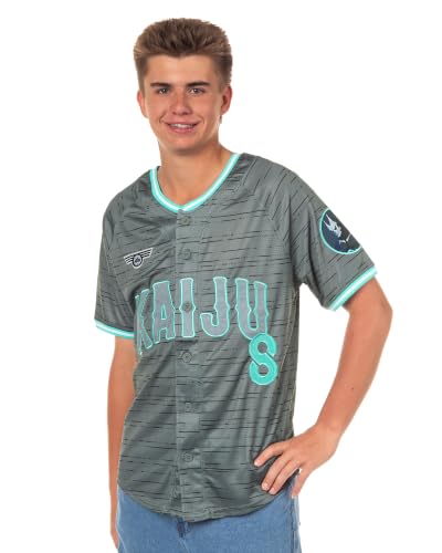 Kaiju No. 8 Baseball Jersey Kafka Hibino Short Sleeve Button Up Shirt (Large) Grey