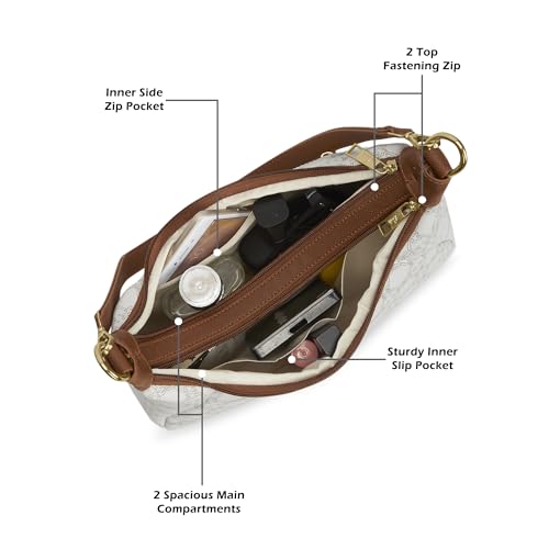 Image of Lavie Women's Monogram Leona 2-Compartment Hobo Bag | Hobo Handbag for Work | Ladies Purse | Stylish Shoulder Bag | Gift For Women