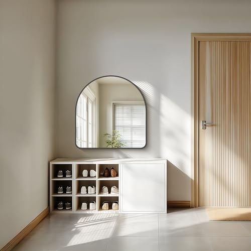 Image of FORBATH Arched Bathroom Mirror 30x30 Inch, Bathroom Mirror Wall Mounted Modern Black Aluminum Frame Decor Dresser Mirror for Bedroom Living Room Entryway, Hanging or Leaning Against Wall