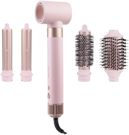 TANSHINE Blow Dryer Brush,5 in 1 Professional Hot Air Styler Hair Dryer Brush Styler,Powerful High-Speed Dryer Air Curler for Fast Drying Curling Volumizing Straightening Styling,Ionic Technology,Pink