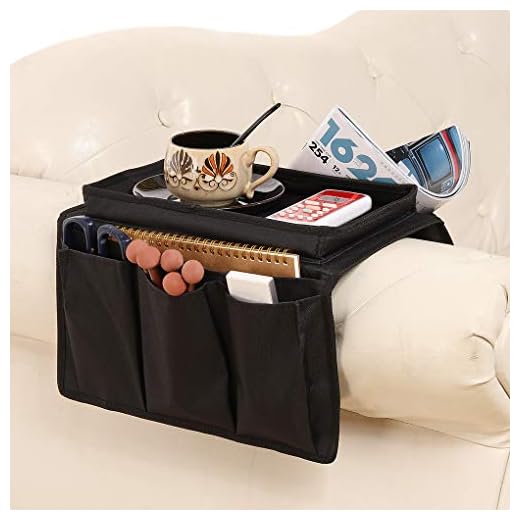 Sofa Armrest Organizer with Cup Holder Tray Chair Arm TV Remote Holder for Recliner Couch Armchair Caddy Bedside Storage Pockets Bag for Cellphone Tablet Book Magazines Drinks Pouch