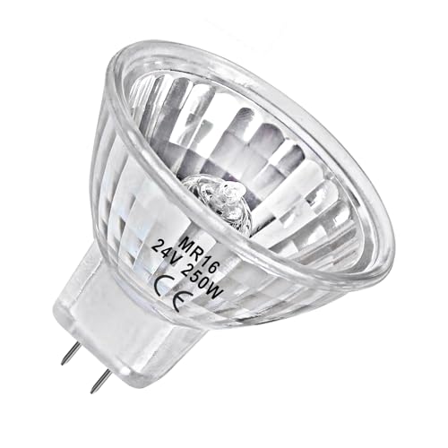 LedWekei Ampoules halogènes Gu5.3, ampoule halogène MR16 24 V 250 W, ampoules blanc chaud 2700 K à intensité variable (tasse réflecteur de calandre, 1 paquet)