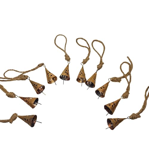 BELLUXE Rusty Harmony Cow Bells 10 Pieces - Vintage Handmade Rustic Lucky Christmas Hanging 2 Inch Bells (Cone Shape) — view 2