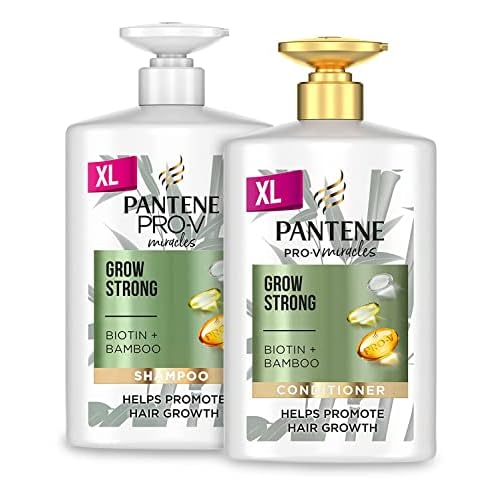 Pantene Grow Strong Shampoo and Conditioner Set, XL Hair Growth Shampoo For Dry Damaged Hair, Helps Reduce Hair Loss with Bamboo and Biotin, VALUE PACK, 2x 1L