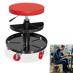 YRHome Werkplaatskruk met wielen, in hoogte verstelbaar, 41-51 cm, werkplaatsstoel, rolstoel, rolkruk, ergonomische stoelen, diameter 30 cm, montagekruk met 360 graden wielen en 2 gereedschapshouders
