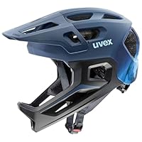 uvex React jr.fullface - sicherer MTB Fahrradhelm für Kinder - individuelle Größenanpassung - Abnehmbarer Kinnschutz - Dusk Blue matt - 52-56 cm