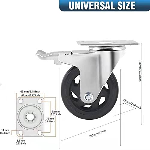 RRIUTO Castor Wheels Heavy Duty 100mm Swivel Wheel 700KG Casters with Screws, Caster Wheels set of 4 with Brake, Heavy Duty rolley Wheels for Furniture