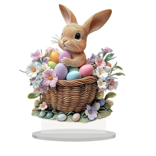 Easter Bunny Decorations, Happy Easter Tabletop Ornament, Easter Egg Ornaments for Tree, Acrylic Spring Bunny Egg Desktop Decoration, Tiered Tray Easter Bunny Figurine, For Home Decor