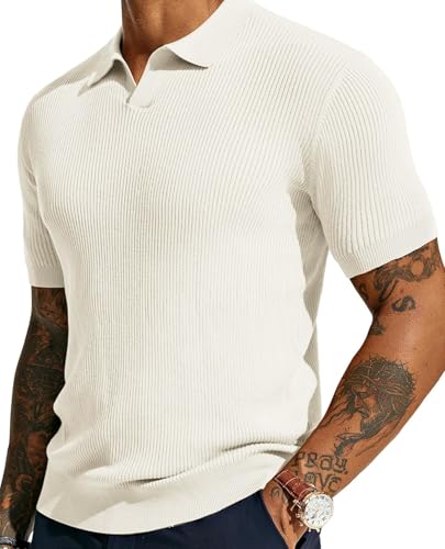 Image of DENIMHOLIC Cotton Knitted Polo T Shirt for Man | Ribbed Textured Knit Polo Mens Tshirts | Collar T Shirts for Men