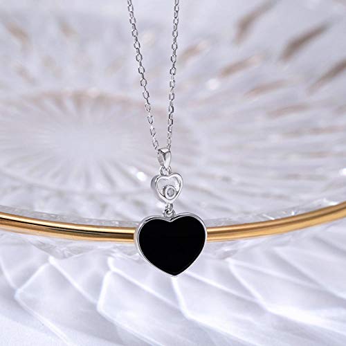 Collier argent S925 anti-ternissement : chaîne fine cœur noir chic