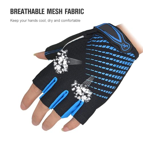 Image of UROCK Microfiber Breathable Cycling Gloves for Men & Women, Half Finger Cycling Gloves, Perfect Bike Riding Gloves, Sports Gym Gloves (Blue, L)