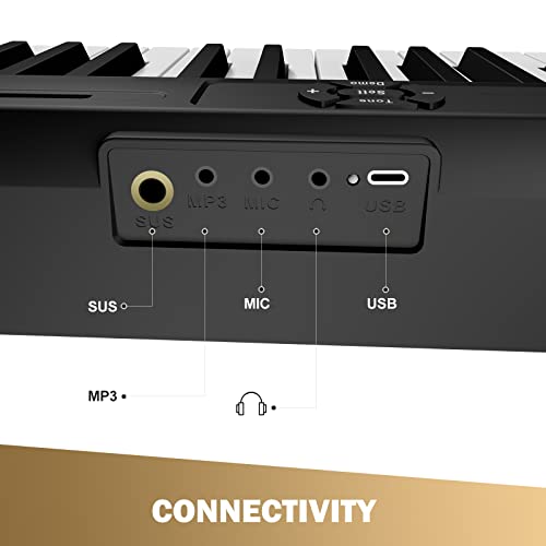 Finger Dance 88 Key Keyboard Digital Piano Full Size Upgrade Imitation Wood Texture Keyboard Grain Touch Sensitive 88 Key Semi-Weighted Keyboard With Bluetooth Midi For Beginners - Deep Black #TOP6