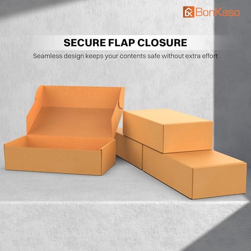 Image of BonKaso 3 Ply Brown Flap Corrugated Boxes for Packaging | 8 inchx4 inchx2 inch (Pack of 50) | Cardboard Packing Boxes for Shipping, Moving & Storage | Carton Boxes for Courier & Goods Transportation