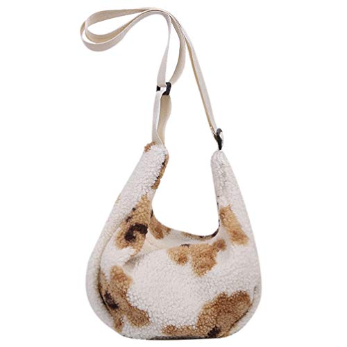 Amosfun Bolsa de Pelúcia Nas Axilas Bolsa Feminina Bolsa de Ombro Impressão Vacas Bolsa de Axila Bol