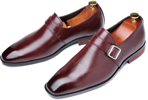 Men's Fashion Square Toe Loafers Business Work Formal Shoes Buckle Straps Outdoor Casual Shoes Chunky Heel Leather Shoes for Men3