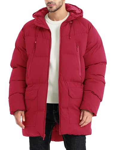 Men's Long Winter Coat Hooded Warm Quilted Jacket Water-resistant Cold Weather Parka