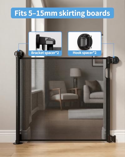 Image of Retractable Baby Gate for Doorways and Stairs, Mesh Safety Gate for Pet, Indoor & Outdoor Use, One-Hand Operation, Easy Installation, 33.6 inch Tall, Expands to 71 inch Wide（Black,33.6 inchx71 inch）