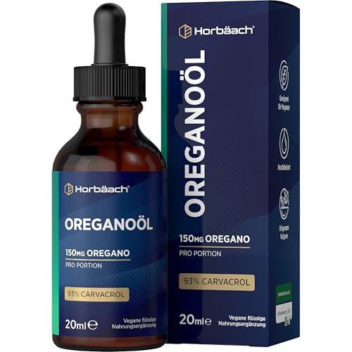 Oregano Öl Tropfen | 100% Rein | Hochdosierte 93% Carvacrol | 20ml | Vegane | Oregano Oil Liquid | Horbaach