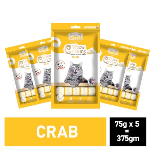 Image of Grain Zero Creamy Lickable Cat Treats (75g x 5 Pouches) Total 375g | Crab | Promotes Hydration | No Artificial Preservatives | Best for Training & Bonding | for Kitten & Adult