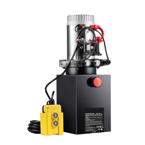 Happybuy Hydraulic Pump, 8 Quart Hydraulic Power Unit, Double Acting Dump Trailer Pump, 0.91 GPM Flow Rate, 3200 PSI Max Relief Pressure, DC 12V for Car Lifting