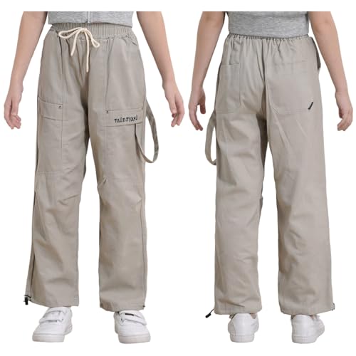 Loyan Boys Girls Straight Wide Leg Pants High Waist Joggers Sweatpants Baggy Cargo Trousers
