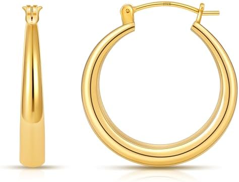 Gacimy 14K Gold Plated Hoop Earrings for Women 14k Real Gold Plated, Chunky 14K Gold Plated Hoops with 925 Sterling Silver Post Thick Hypoallergenic Medium Yellow Earrings Hoops 25mm