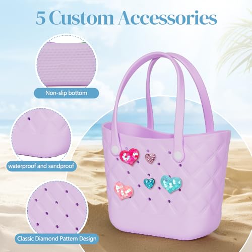 Small Rubber Tote Bag with 5 Charms Cute Beach Tote Small Rubber Bags for Women3