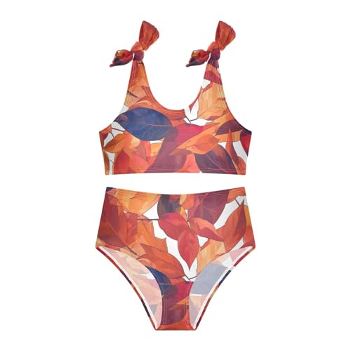 Fall Autumn Transparent Color Leaves Girl 2 Piece Kids Bikini Set Beach Swimsuits Swimwear Adjustable Strap3