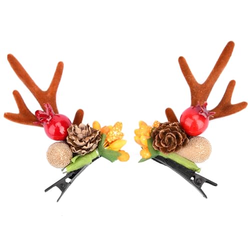 Gledola 2 works Christmas Headdress Reindeer Antlers Headband Ears Hair Accessory Clips Hair Hoop for Girl Beauty (Pomegranate)