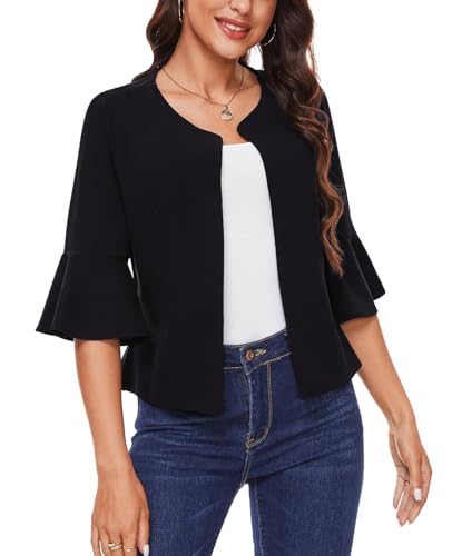 MINTLIMIT Cropped Blazer for Women Casual Elegant Open Front Blazer Flared 3/4 Sleeve Tailored Cardigan Suit Jacket2