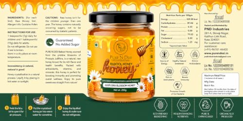 Image of PURE N DESI Juliflora Honey Raw Unprocessed Natural Honey 250g | Raw Juliflora (Babool /Kikar) Honey • Unprocessed • No Added Sugar • Rich Floral Taste • 250g Glass Jar