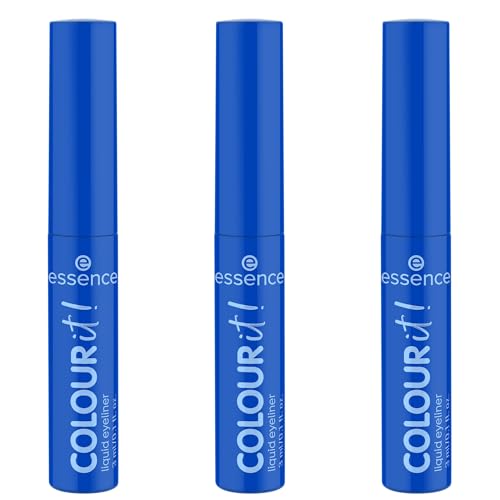 essence COLOUR it! liquid eyeliner, Nr. 01, Blau, langanhaltend, hochpigmentiert, schnelltrocknend, farbintensiv, vegan, ohne Mikroplastikpartikel, Nanopartikel frei, ohne Parfüm, 3er Pack (3x3ml)