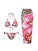 SHENHE Women's 3 Piece Cheetah Bikini Set Floral Triangle Halter String Swimsuits with Cove Up Pink X-Small
