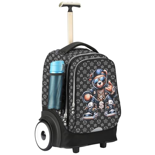 UNIKER Rolling Backpack, 6 Inch Silent Large Wheels, Stair-Climbing Quiet Wheeled Laptop Bag, 40L Water Resistant Travel Bag for Men Women,T5- Fortune Bear