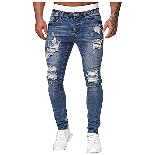 Ni_ka Dechire Pantalon en Denim Homme Coupe Slim Trou Frotté DéContracté Jeans Chino à La Mode Zipper Jean Skinny