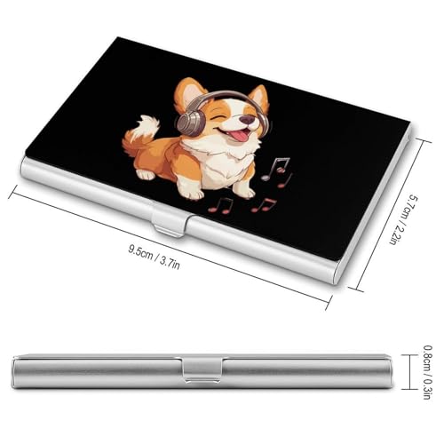 Music Corigi Dog Business Card Case Pocket Card Holder Slim Card Wallet for Men Women2