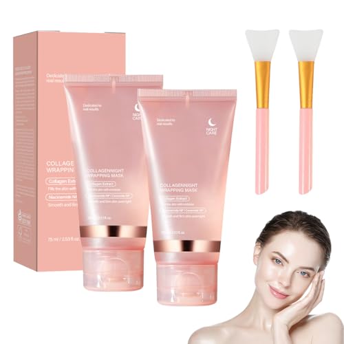 Collagen Night Wrapping Mask, 2 Piezas Mascarilla de Colágeno Facial de Noche, Mascarillas Faciales de Noche de Colageno, Collagen Overnight Wrapping Peel Off Mascarilla Facial